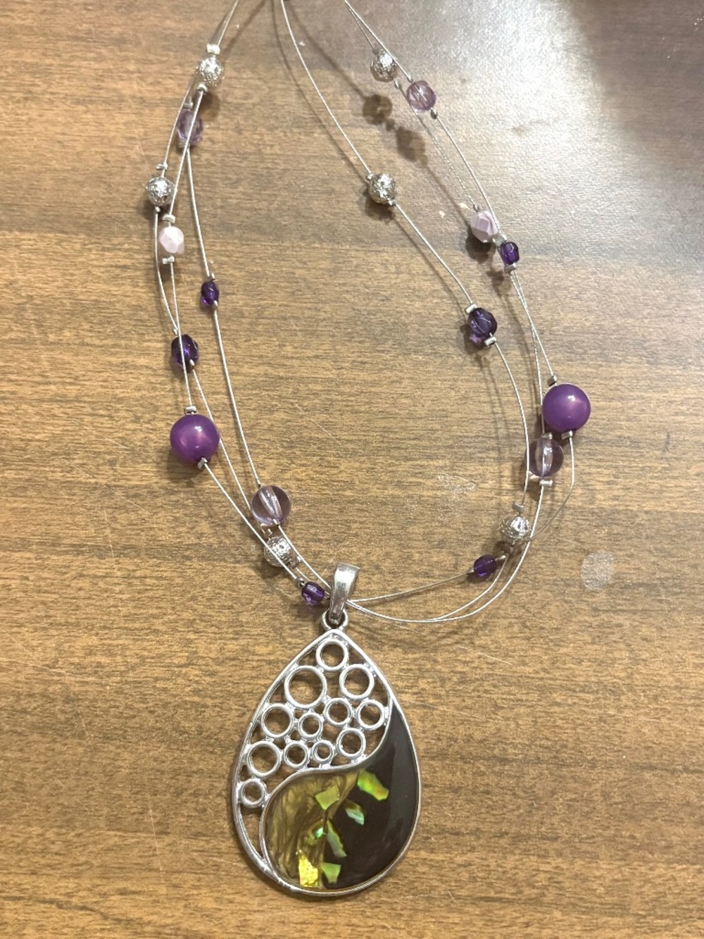 Green & Purple Iridescent Tear Drop Shaped 14" Necklace-Lane Bryant 2012